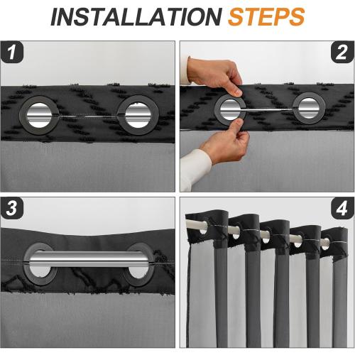 No Hooks Required Boho Farmhouse Shower Curtain Tufted Chevron Striped with Snap in Liner - 72W x 80H, Water Resistant Hotel Grade Spa Like Bathroom Curtain Set, Black