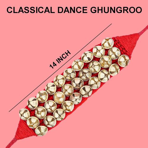 Dancing Bells Ghungroo Pair Indian Classical Dance Accessories with Colored Cushion Pad Best Dance Metal Brass Anklets Bells Ghunghroo Pad (Red, Triple Line)