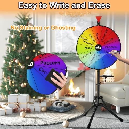16 Spin the Wheel Game with Stand, Prize Wheel Spinner | Adjustable 36-64 Height, 12 Dry Erase Slots, Foldable Tripod Stand for Carnivals, Trade Shows, Parties and Events