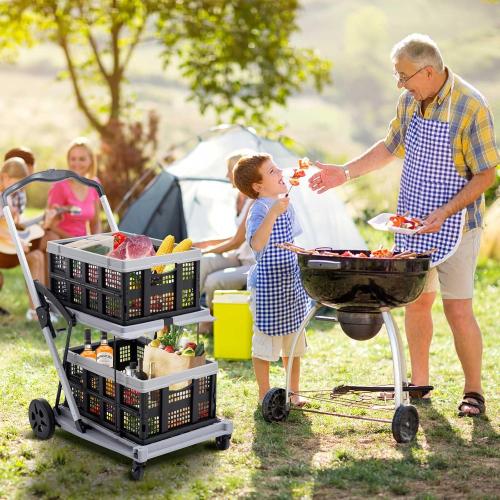 Collapsible Shopping Cart on Wheels, Folding Shopping Cart with 360° Swivel Wheels, Multi Use Utility Cart Adjustable Portable Trolley, Used for Picnic, Supermarket, Gray