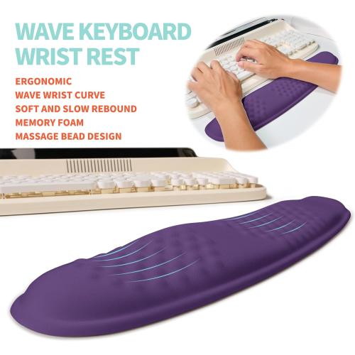2-in-1 Ergonomic Set, Wave Rise Keyboard Wrist Rest and Massage Bulge Slope Mouse Pad Wrist Support, Cushion Memory Foam Integrated to Relieve Wrist Pain, Dark Purple