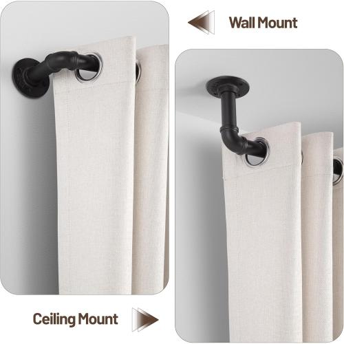 Zeerobee Curtain Rods for Windows 72 to 144, 1 Inch Industrial Wrap Around Black Curtain Rod, Indoor/Outdoor Room Divider Adjustable Drapery Pole, 72-144