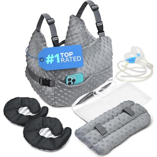 Zomaple Mastectomy Recovery Pillow with Strap, Swirly Gel Pack, Seat Belt Cover & Shower Lanyard – Post-Op Essentials, Breast Augmentation/Reduction & Recovery Supplies – Washable Cover for Comfort