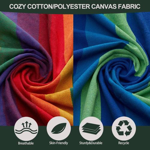 JoyView Brazilian Double Hammock with Hanging Ropes Extra Large 86.6x59” Portable Cotton Hammock for Patio Backyard Porch 450LBS Weight Capacity Perfect for Outdoor/Indoor - Color Stripes