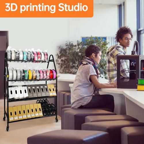 Storage Rack, Rolling 3D Printer Spool Holder stand, Heavy Duty Metal Shelf for ABS/PLA/TPU/Nylon, 3D Printing Accessories for Studio Office Workshop (Store 90PCS Filament Storage Rack)