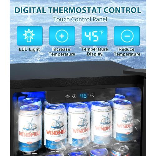 50 Cans Beverage Refrigerator Cooler, 1.3 Cu.ft Mini Fridge Countertop Drink Cooler with Glass Door for Beer, Soda,Wine, Adjustable Digital Temperature Control for Home Dorm Bar, Black