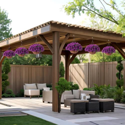 Artificial Hanging Flower Plants with Basket for Spring Summer Outdoor Decoration, Faux Petunias Flowers Fake Morning Glory Planter for Outside Patio Garden Porch Balcony Yard Spring Decor(Lotus) ‼️used ‼️