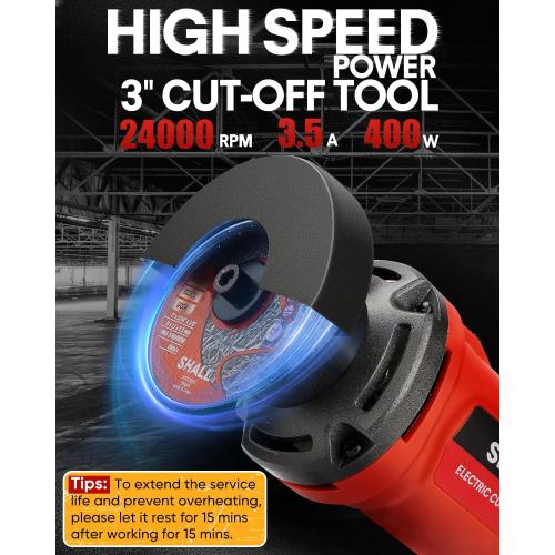 SHALL 3 Inch High-Speed Cut Off Tool, 3.5 Amp Metal Cutter Tool with 3Pcs Multifunctional Cut Off Wheels, 24000RPM Electricl Metal Cutting Tools for Steel, Inox, PVC