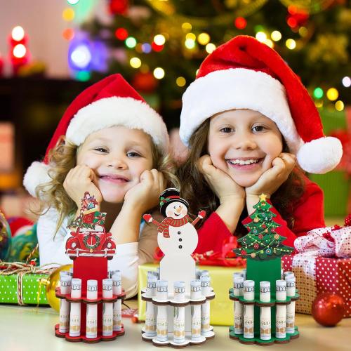 3 Pcs Christmas Money Holder, Wooden Money Holders, Christmas Ornament Money Holder with 10 Holes Cake for Table Decor Personalized Money Cash Gift Can be Written On The Back