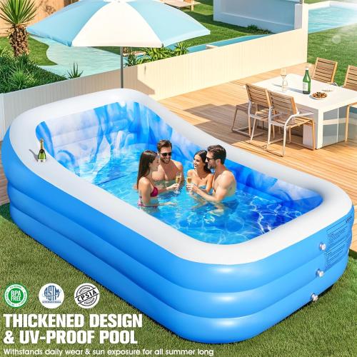 Inflatable Pool with Seats and Headrest,Oversized Thickened Large Blow Up Pool for Audlt,Inflatable Backyard Pools for Adult,Durable Swim Center Inflatable Family Lounge Pool 98x63x21.6IN