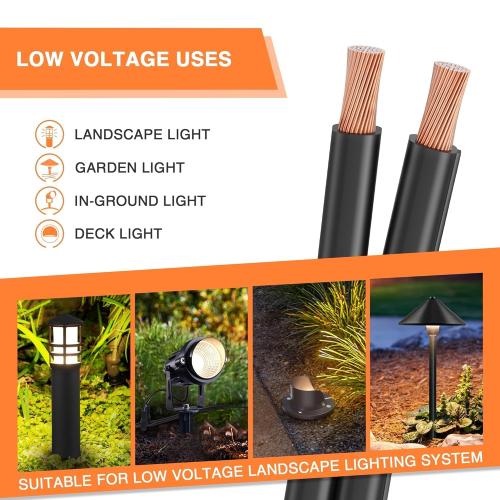 SUNVIE 100FT 12 Gauge Low Voltage Wire 12/2 Low Voltage Landscape Wire, 12 AWG 2 Conductor Electric Wire Direct Burial 12 Gauge Stranded Copper Wire for Landscape Lighting Lamp Wires, ETL Listed