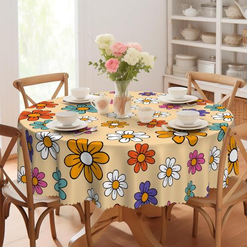Eikione Round Tablecloth Wrinkle Free Table Cover Floral Tablecloth 70Inch