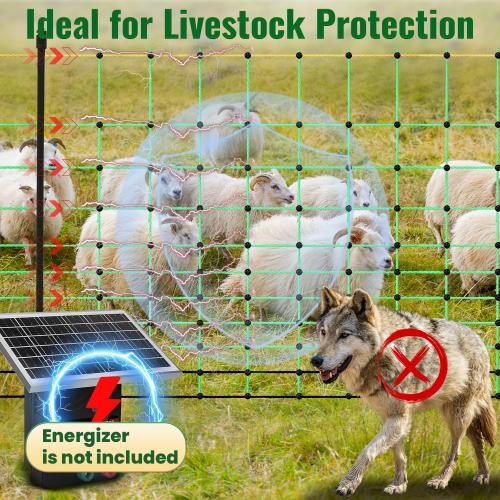 42.5 x 164' Electric Goat Fence Netting Kit – Portable Livestock Fencing with 16 Double-Spiked Posts, Movable PE Net for Hogs, Cattle, Goats, Backyard & Farm