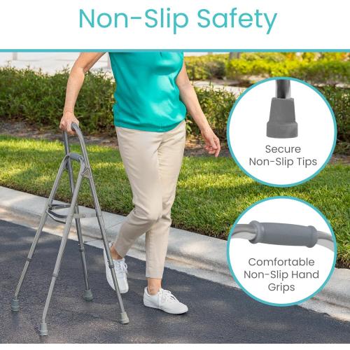 Vive Hemi Walker for Seniors - Narrow for Small & Tight Spaces, Ultra Lightweight, One-Handed Folding Walker, Foldable, Works as Chair Stand Assist Aid Grab Bar for Elderly - Sit to Stand Side Cane