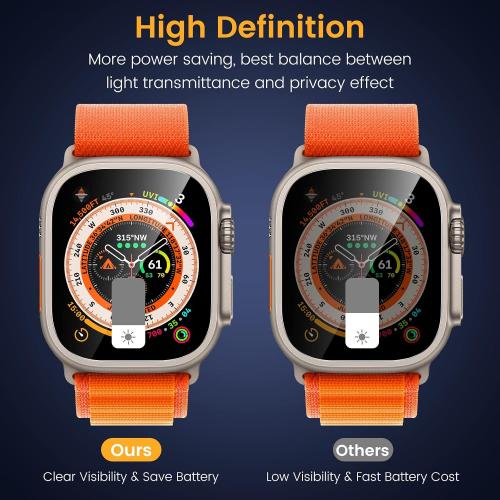 [3 Pack Privacy Screen Protector for Apple Watch Ultra 3 49mm Accessories, Anti-peep Tempered Glass Screen Protector Scratch Resistant Waterproof Anti-Spy Cover for iwatch Ultra 3/2/Ultra