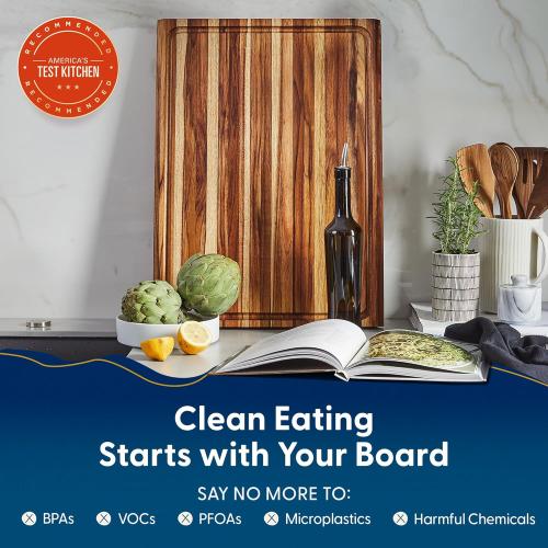 Extra Large Cutting Board | Teak Edge Grain Cutting Board for Kitchen with Juice Groove | Perfect for Charcuterie | Gift Box Included | 23x17x1.5 in