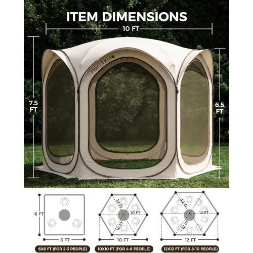 10X10FT Pop-Up Screen House Tent, Portable Instant Screen Room Canopy with Mesh Doors and Carry Bag for Patio Backyard Deck Camping Outdoor, Pop up Gazebo, Popup Canopy Tent, Beige