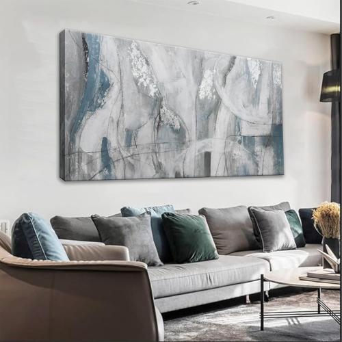 YISXINOAG Large Abstract Wall Art For Living Room Hanging Grunge Room Home Wall Decor Blue Canvas Art Wall Decor Painting White Wall Art Picture For Bedroom Home Office Decoration 29 X 58