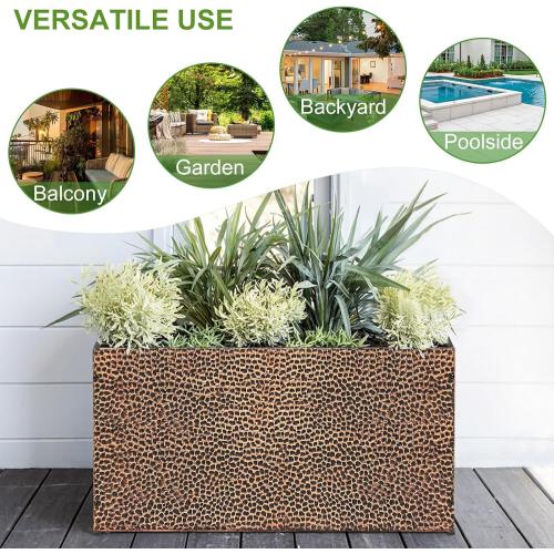 BAYN 30x12x16 Inch Rectangular Metal Planter Box – Bronze Hand-Hammered Metal Planter with Pre-Drill Holes, Heavy Duty Outdoor Garden Planter for Patio, Porch, Yard