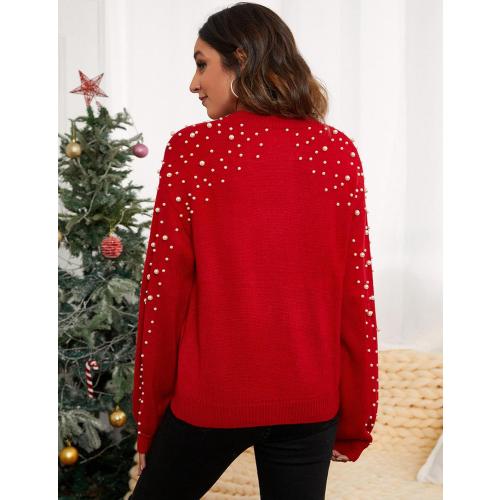 Size XL Blooming Jelly Women's Chunky Sweater Crewneck Sweatshirt Knit Lantern Sleeve Oversized Pullover Sweater with Pearls