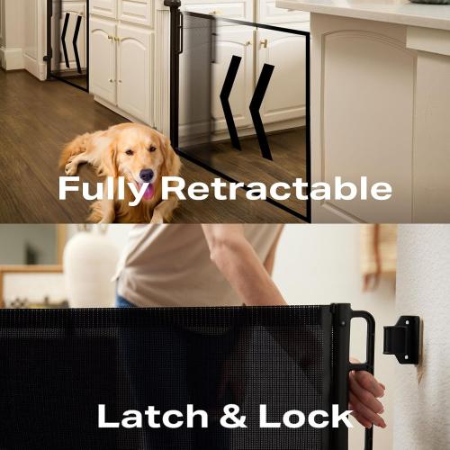 Black 55W x 34H Cumbor Retractable Baby Gates for Stairs, Mom Choice Award Winner-55 Wide Mesh Dog Gate for Doorways, 34 Tall Easy to Use Pet Fence for The House, Toddler Safety Essentials Indoor&Outdoor, Black