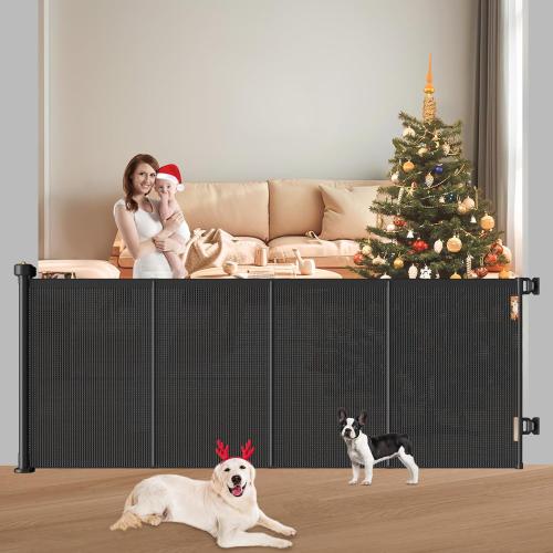 Pawtners Retractable Baby Gates Extra Wide, 41 Tall Extends up to 71 Wide, Dog Gate Indoor for Stairs, Pet Gate with Support Rods for Doorways Hallways Indoor & Outdoor-Black