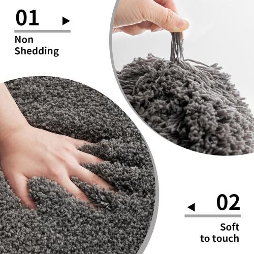 Small Bathroom Rugs 17x24 Non Slip Dark Grey Fluffy Bath Mat for Bathroom Floor Machine Washable Plush Luxury Bath Rug for Tub Soft Shaggy Absorbent Shower Mat