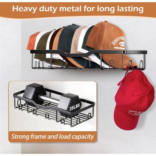 KEETDY Metal Hat Racks for Baseball Caps Wall Hat Organizer Fit 48 Caps Holder, 2 Packs Sturdy Wall Mounted Hat Storage Organizer, Black, Patent: US D1,041,201 S
