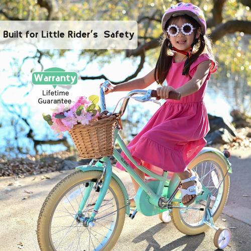 Glerc Little Molly 12-20 Inch Kids Retro Cruiser Bike for 2-13 Year Old with Wicker Basket & Training Wheels/Kickstand, Multiple Colors