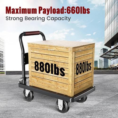 Upgraded Foldable Push Cart Dolly | 780 lbs.Capacity Moving Platform Hand Truck | Foldable for Easy Storage | 5'' PU 360 Degree Swivel Silent Wheel-Black