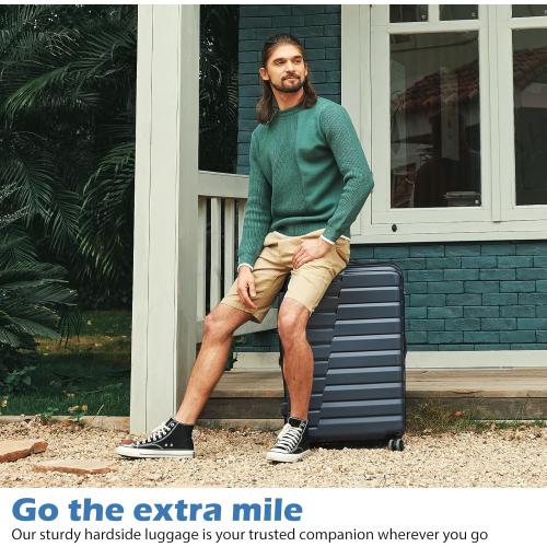 Coolife Larage Luaggage Hardside Expandable Suitcase with Spinner Wheels Checked 28-Inch（Teal Blue）