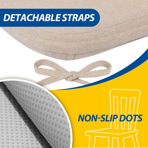 AAAAAcessories D-Shaped Chair Cushions, 2 Thick Dining Chair Pads with Ties and Removable, Machine-Washable Cover, 17 x 16, Set of 6, Oatmeal Beige