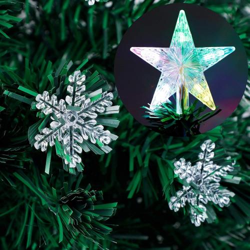 Juegoal 7 ft Pre-Lit Optical Fiber Christmas Artificial Tree, with LED RGB Color Changing Led Lights, Snowflakes and Top Star, Festive Party Holiday Fake Multicolor Xmas Tree with Sturdy Metal Legs