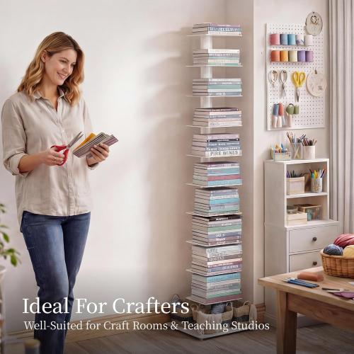 Suchtale 11-Tier Spine Bookshelf, Tall Slim Vertical Book Tower, White | Narrow Design Maximizes Vertical Storage in Small Spaces. Adjustable Shelf Directions Fit Living Rooms, Bedrooms and Offices.