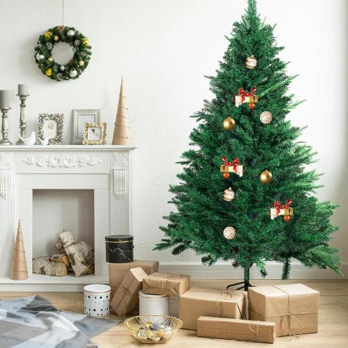 GlyinnHe 5FT Green Half Artificial Christmas Tree，Xmas Fake Half Pine Tree with Foldable Metal Stand Fully Easy Assembly Hinged Artificial Tree for Home Decoration, Party, Office