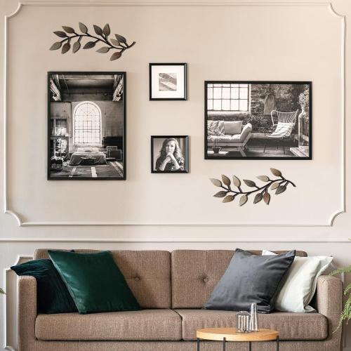 Zhengmy 2 Pieces Metal Tree Leaf Wall Decor Vine Olive Branch Leaf Wall Art Living Room, Hallway Wall Decor Outdoor Decoration(Vintage Brown)