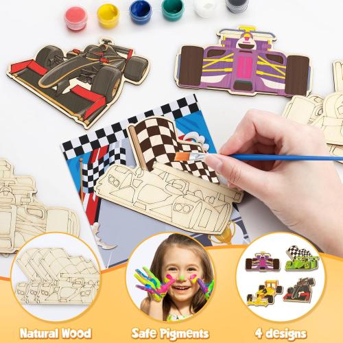 Race Car Party Favors for Kid, Racecar Wodden Painting Crafts Kit Mini Pull Back Cars Silicone Bracelets Boy Birthday Goodie Bag Stuffer Filler Class Prize Racing Birthday Party Supplies Decor