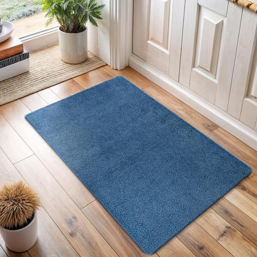 Area Rug large Blue Door Mat Washable Indoor Rug Ultra Plus Thick Pile Solid Non Slip Easy to Clean Non Shedding Indoor for Living Room Bedroom Kitchen Dining Room or Hallway (Blue)
