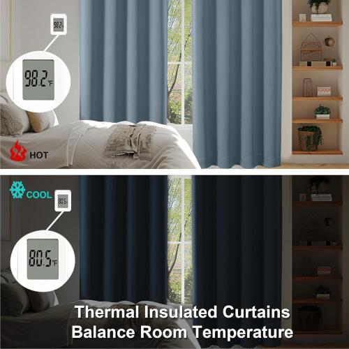 Simplebrand Ava Stone Blue Blackout Curtains for Bedroom 63 Inch Length 2 Panels, Solid Thermal Insulated Energy Saving Rod Pocket Window Treatment Curtains Blackout Drapes, W40 x L63 Inch, Stone Blue