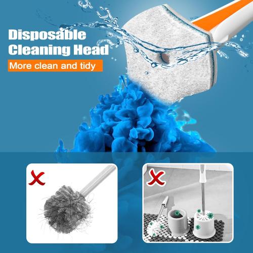 Color Orange JEHONN Disposable Toilet Bowl Cleaner Wand with 40 Cleaner Refills, Wall Mounted Long Handle Compact Bathroom Scrub Brush Holder Set for Sink Bathtub Wash Basin Mop Pool (Orange)