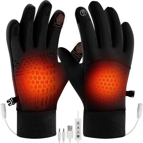 Heated Gloves for Men Women, Continuous USB Power Full Finger Hand Warmers 3 Levels Temperature Thermal Heated Mittens Double-Sided Heating Winter Gifts for Outdoor Skiing Cycling Hiking