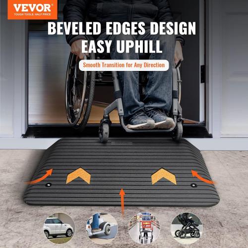 VEVOR  Rise Rubber Threshold Ramp, 35.5 Wide Wheelchair Ramp Doorway, Natural Curb Ramp, 33069Lbs Load Capacity, Non-Slip Textured Surface Rubber Curb Ramp for Wheelchair and Scooter