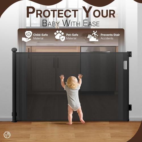 Arshnayas Retractable Baby Gate – 35 Tall, 55 Wide Mesh Safety Gate for Dogs & Babies, Indoor/Outdoor Use for Stairs, Doorways, Hallways, Deck & Porch – Easy One-Handed Wall Mount Design