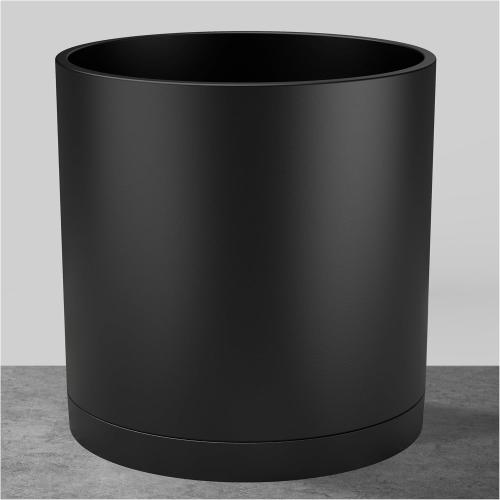 FaithLand 10-Inch Modern Cylinder Planter, Thick-Walled Plastic Plant Pot with Drainage Holes and Detachable Saucer, Matte Black, Ideal for Indoor & Outdoor Plants Flowers