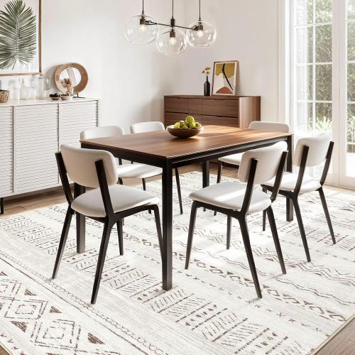 cotiled 8x10 Area Rug Living Room: Washable Boho Rugs with Non Slip Backing Large Soft Indoor Stain Resistant Carpet for Bedroom Farmhouse Dining Room Lightweight Home Decor L Brown/Cream