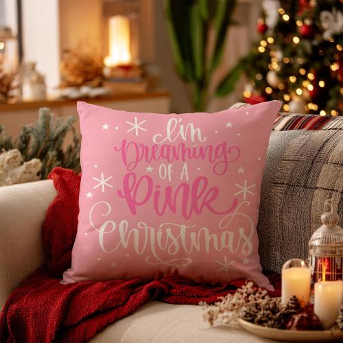 Pink Christmas Pillow Covers 18x18 Double-Sided, I'm Dreaming of a Pink Christmas Decorative Throw Pillow Covers for Girls Room Dorm Home Bedroom Living Room