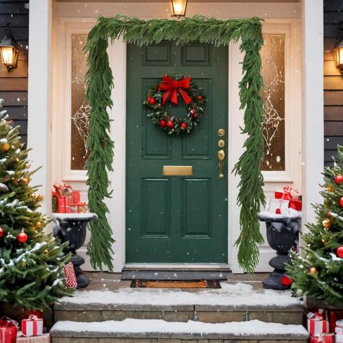 2 Pcs 6 Ft Artificial Norfolk Pine Garlands, Real Touch Christmas Pine Garland, Green Artificial Greenery Garland for Table, Mantle, Wall, Indoor, Outdoor Christmas Decorations