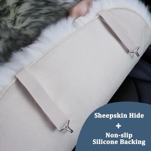 OGLAND 2 Pack Fluffy Sheepskin Car Seat Cover-Fuzzy Fur Auto Cushion for Universal Automotive Protector (Linen Color, 2 Pcs Front Seat Cover)