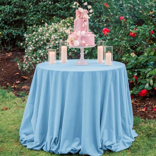 Light Blue Round Polyester Tablecloths