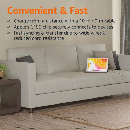 Amazon Basics Apple MFi Certified USB-A to Lightning Charger Cable for iPhone iPad, Heavy-Duty Fast-Charge, 10ft, Black